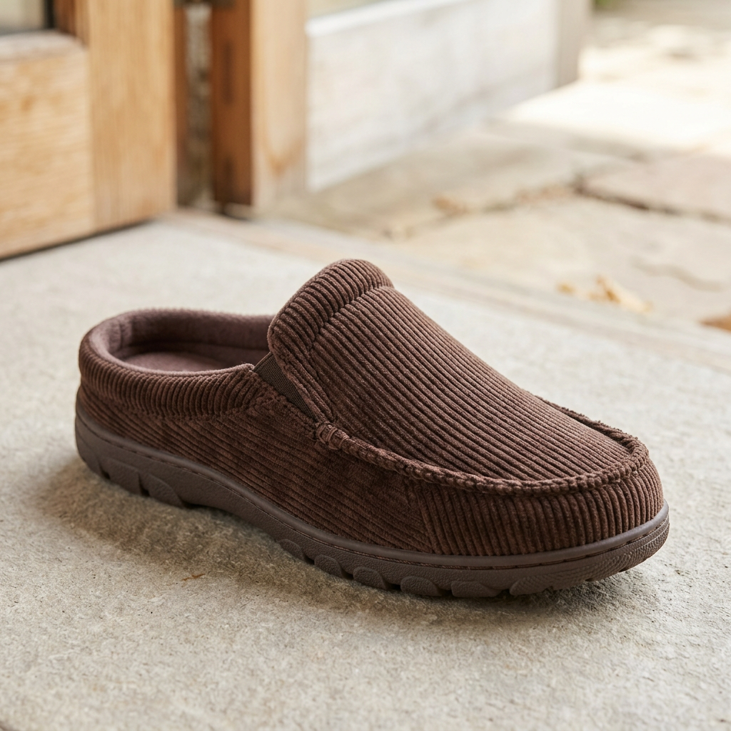 TIXMARIVA™ Rowan Men’s Corduroy Camp Clog Slippers – Cushioned Moc-Toe House Shoes, Indoor Outdoor Slip-On Slippers